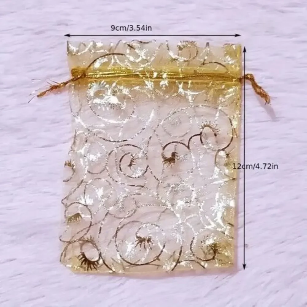 50 PCS Premium Organza Gold Drawstring Bags Wedding Favor Parties Jewlery Gifts